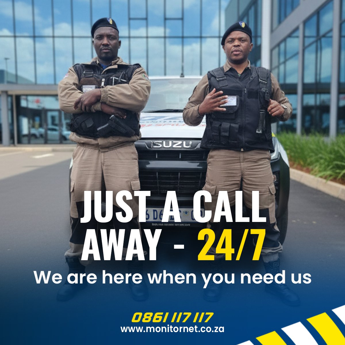 monitor_net's tweet image. Backed by our Guards.

We provide rapid armed response, proactive surveillance and expert security solutions to keep you, your family and your business safe—24/7.

Have a safe week!

🌐 monitornet.co.za

#MonitorNetSecurity