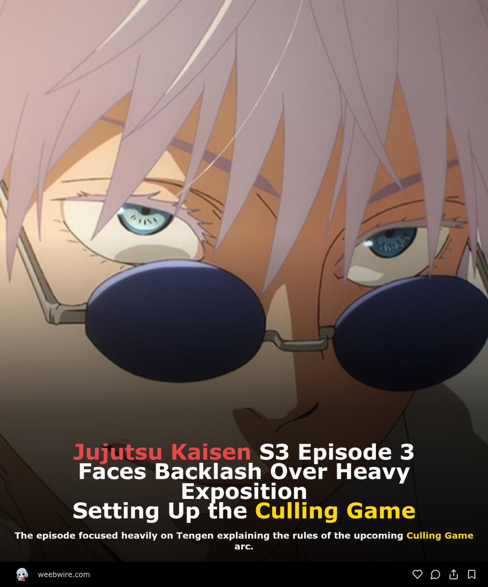 weeb_wire's tweet image. 🔗 weebwire.com/news/jujutsu-k…

#JujutsuKaisen #JJKSeason3 #CullingGame #AnimeReview #Episode3 #MAPPA
