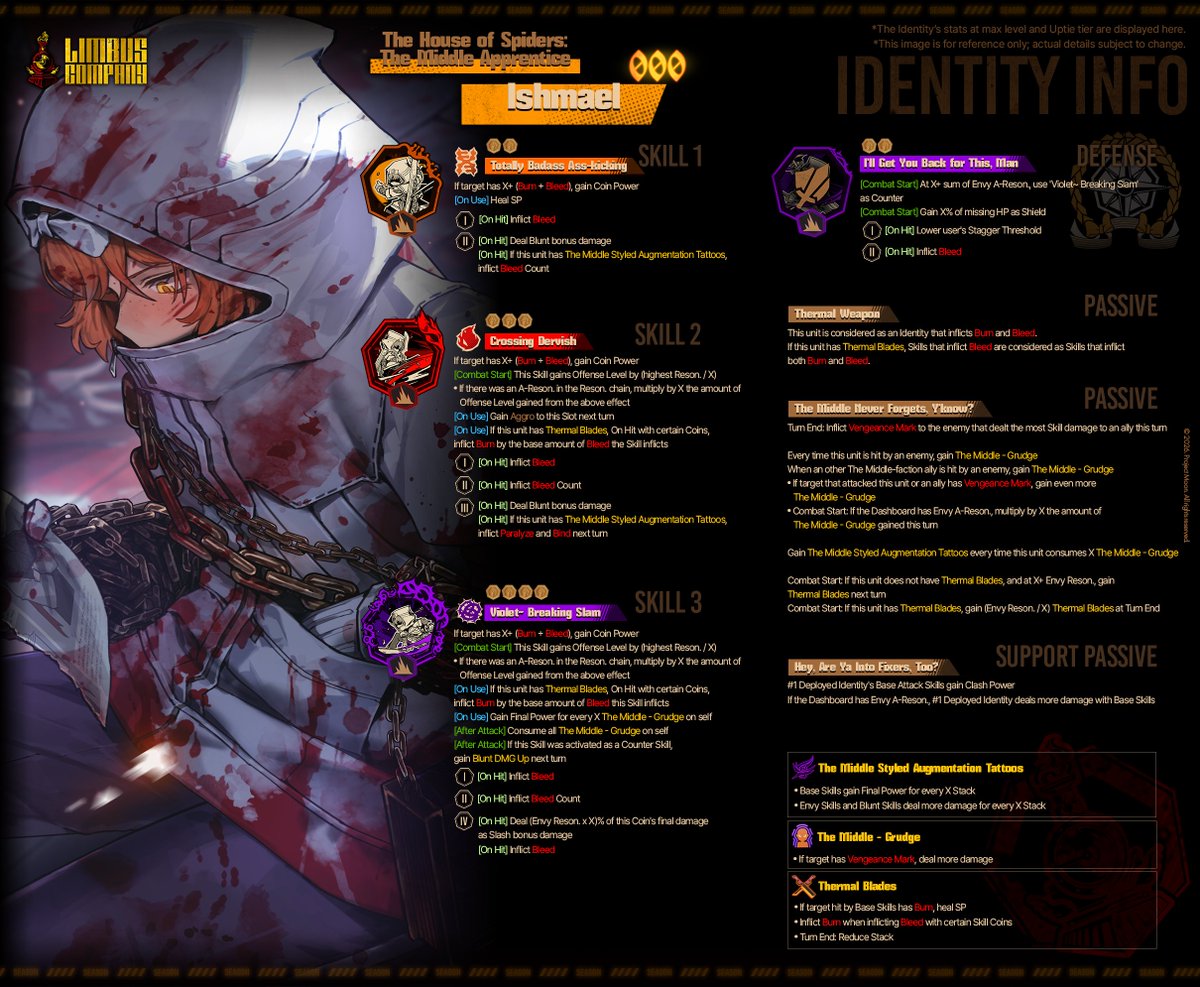 2026.01.22 (KST) 신규 인격 정보 안내 / 新規人格情報のご案内 / New Identity Preview
 
[000] 거미집 중지 제자 이스마엘 / 蜘蛛の巣 中指の子方 イシュメール / The House of Spiders: The Middle Apprentice Ishmael

store.steampowered.com/news/app/19735…

#LCB #림버스 #LimbusCompany #リンバス