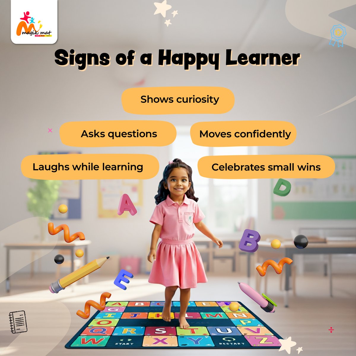 magik_mat1's tweet photo. A positive learning environment helps children grow with confidence, curiosity, and a genuine love for discovering something new every day. 🌈📚✨

#HappyLearners #JoyfulLearning #KidsEducation #LearningThroughPlay #PositiveClassroom #ChildDevelopment #FunInLearning #Magikmat https://t.co/bOPZ1BY2E6