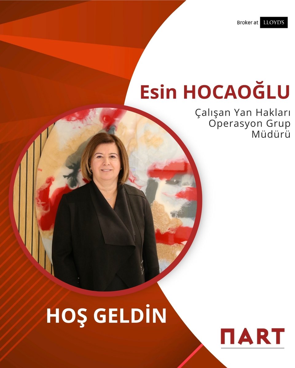 NARTSigorta's tweet image. Esin Hocaoğlu’nun, Çalışan Yan Hakları Departmanımızda Operasyon Grup Müdürü olarak NART ailemize katıldığını paylaşmaktan memnuniyet duyuyoruz. Kendisine aramıza hoş geldiniz diyor, yeni görevinde başarılar diliyoruz.

#nart #nartsigorta #nartbroker #çalışanyanhakları