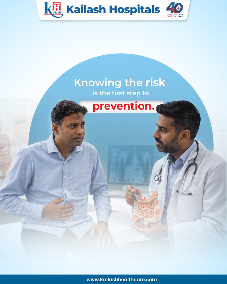 KailashHealth's tweet photo. #ColonCancer is a master of disguise, often developing quietly without obvious warning signs. But "silent" doesn’t mean "unpreventable."

Risk is closer than you think. Don't wait for a "sign" to put your health first. Prevention starts with knowing.

🔗Consult our Gastro Specialists: https://t.co/A6XrdCFVhd

#Gastrocare #GutHealth #ListenToYourGut #ColonCancerAwareness #KailashHospital #PreventativeCare #HealthTips