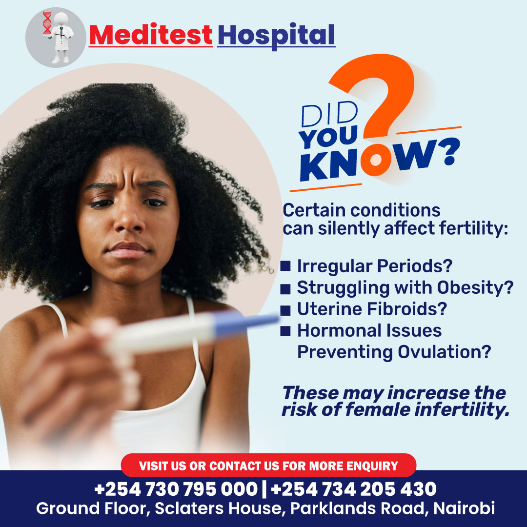 Meditest_Hsp's tweet photo. Could irregular periods, hormonal imbalance, fibroids, or weight issues be silently affecting your fertility?
#DidYouKnow #FertilityCheck #JanuaryHealth #womenswellness #ReproductiveHealth #HormonalBalance #mosiria #samuelatandi #sadiomane #hakimi #AfricanCup https://t.co/NCNuZBgd7w