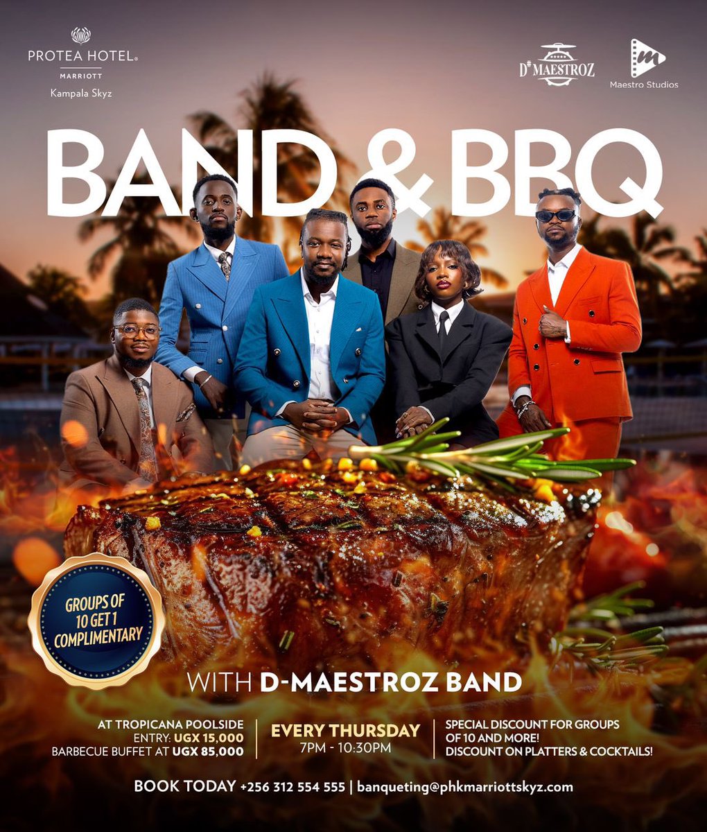 DMaestroz's tweet photo. Thursday evenings deserve a softer pace and a better soundtrack. Band &amp; BBQ

This week, the poolside at Skyz Protea Hotel Naguru opens up for a refined live band experience set against city lights, calm waters, and an easy going atmosphere. https://t.co/YWumBMl2UG