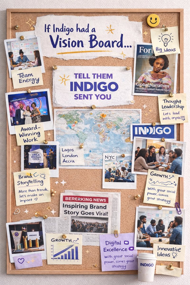 If Indigo had a vision board, this will be it!

Big ideas, meaningful impact, and a team committed to shaping conversations that matter.

#2026VisionBoard
#AgencyGoals
#IntegratedIndigo
#IndigoVision