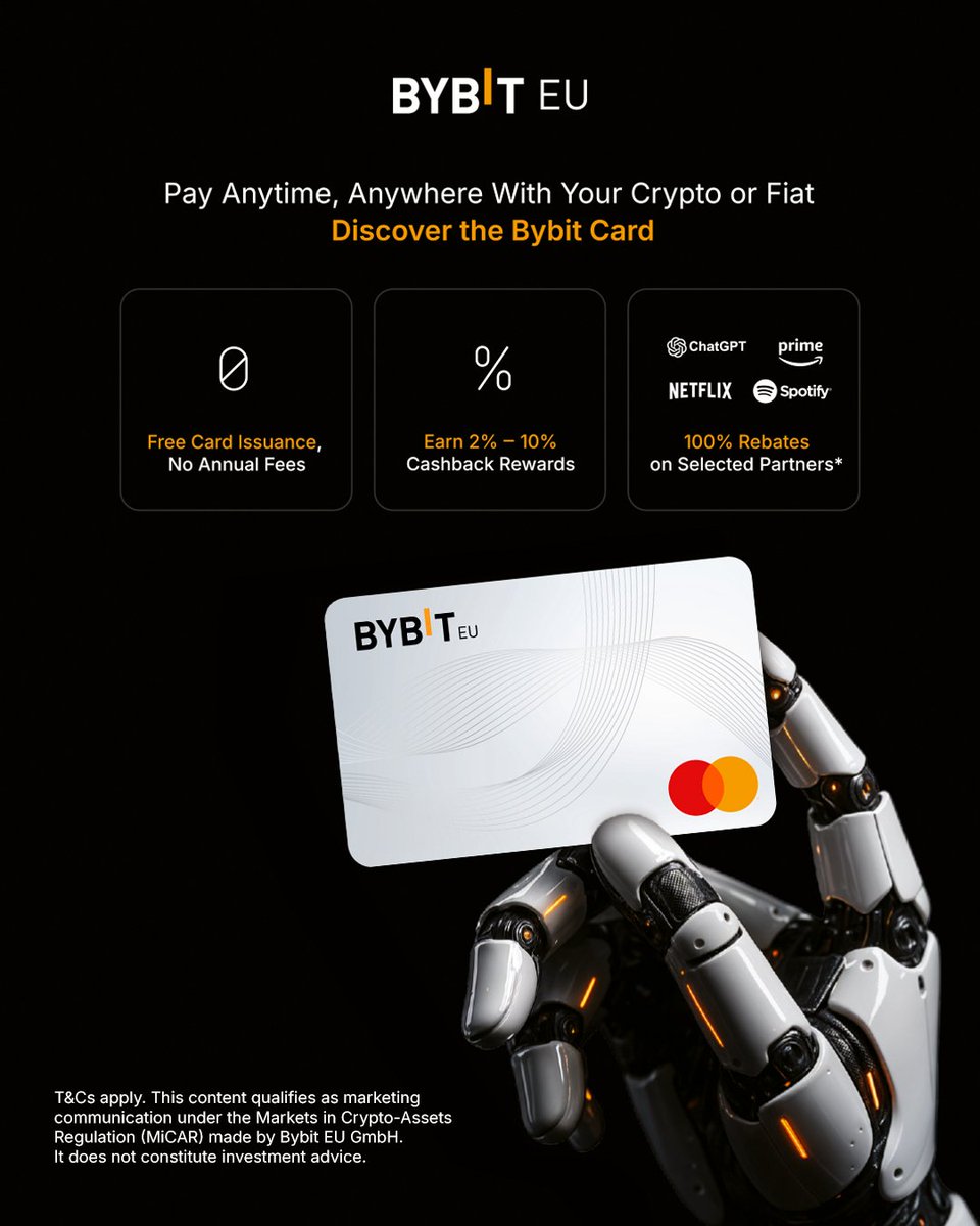 Meet the Bybit Card - your bridge between crypto and everyday life. 💳  Spend your crypto or fiat, earn up to 10% cashback, and enjoy zero annual  fees. #BybitEU #BybitCard #TheCryptoHub