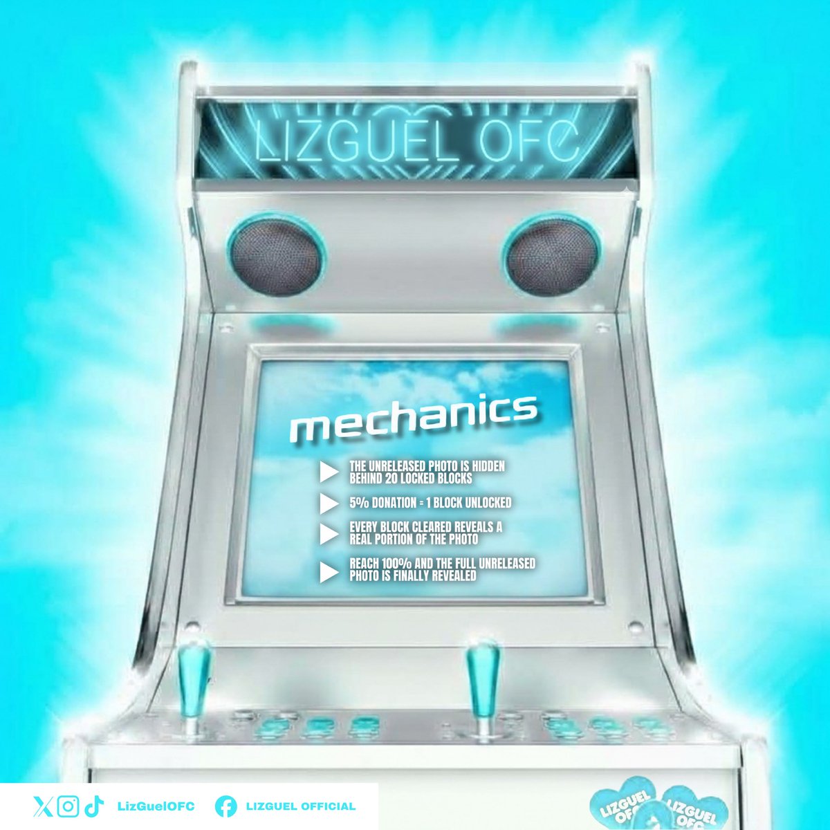 LizGuelOFC's tweet image. 𝐋𝐄𝐓’𝐒 𝐏𝐋𝐀𝐘 𝐁𝐋𝐎𝐂𝐊 𝐁𝐋𝐀𝐒𝐓! 🩵

Blushies, it’s game time! A never-before-seen photo is locked behind a mysterious grid of blocks… and only WE can reveal it 👀

𝐌𝐄𝐂𝐇𝐀𝐍𝐈𝐂𝐒:
1️⃣ The unreleased photo is hidden behind 20 locked blocks
2️⃣ 5% donation = 1 block…