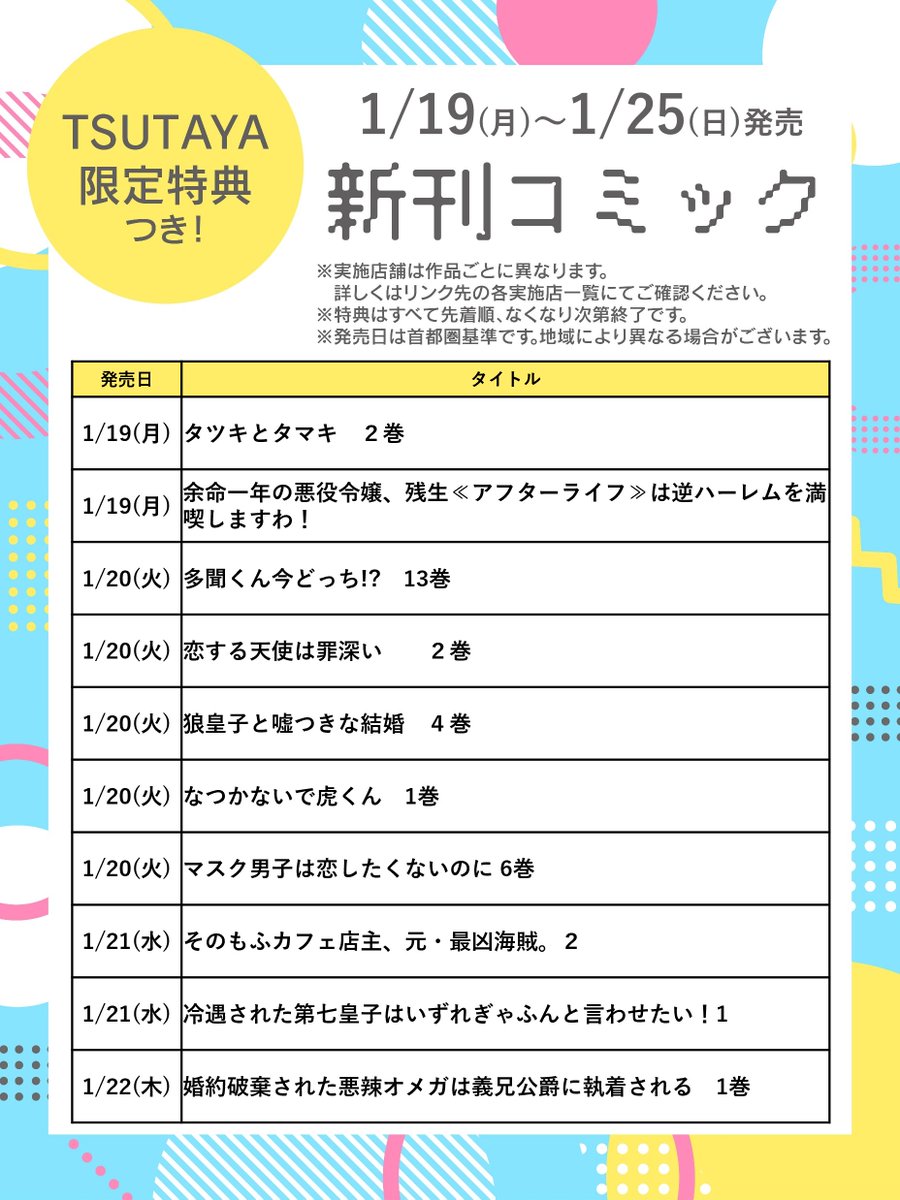 ˏˋ 1/19(月)～1/25(日)発売 ˎˊ˗ 📢先着で限定特典！コミック新刊情報