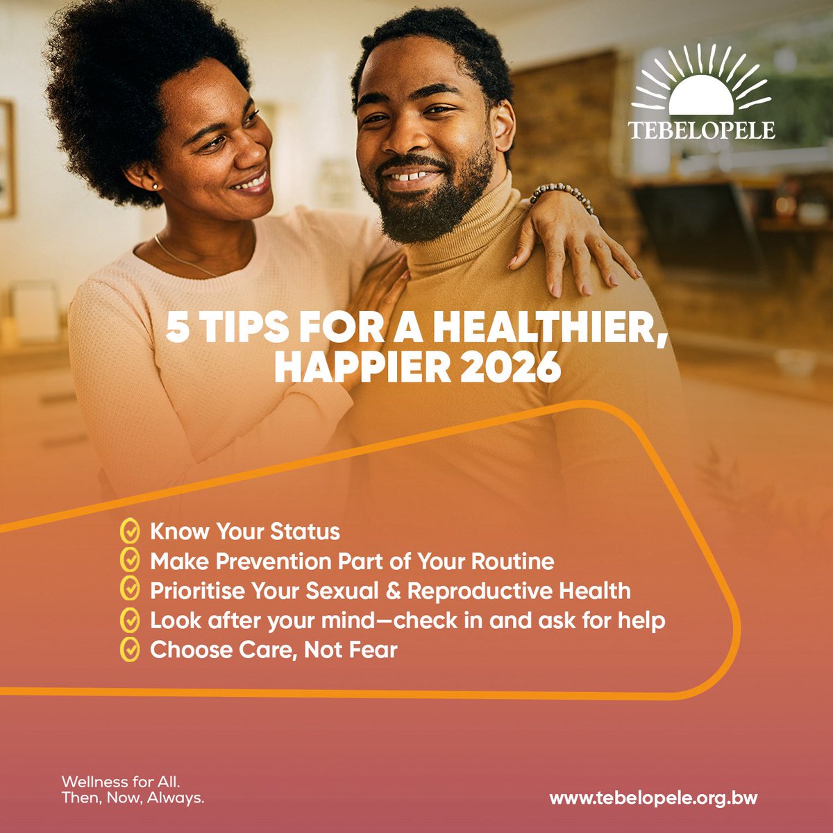 New Year, new health goals. 

What’s one thing you’re doing differently in 2026 to protect your health and wellbeing? 

Here are some health tips to get you started. 

#TebelopeleForYou 
#HealthTips