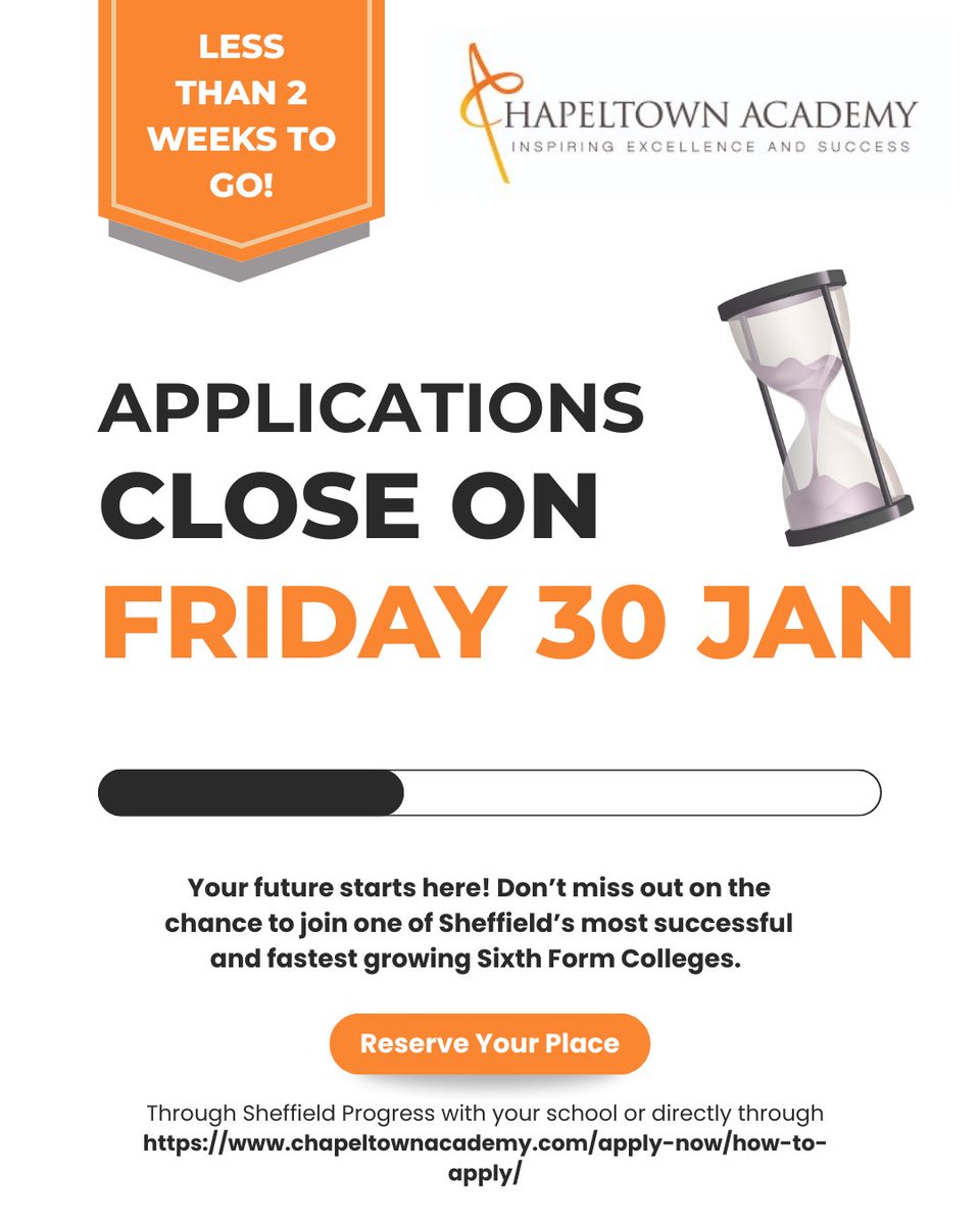 Don’t miss out on your chance to join Chapeltown Academy! ✨
Applications for September 2026 are closing soon. <a href="/OfficialEcco/">Ecclesfield School</a> <a href="/YewlandsAcademy/">Yewlands Academy</a> <a href="/KirkBalk/">Kirk Balk Academy</a> <a href="/stockyhighschl/">Stocksbridge High School</a> <a href="/AANetherwood/">Astrea Academy Netherwood</a> <a href="/HGCSC/">Handsworth Grange</a> <a href="/FirthParkAcad/">Lift Firth Park</a> <a href="/BradfieldCS/">Bradfield School</a> <a href="/OakwoodHSchool/">Oakwood High School</a> <a href="/ParkwoodAcademy/">E-ACT Parkwood Academy</a> <a href="/WingfieldAcad/">Wingfield Academy</a>
