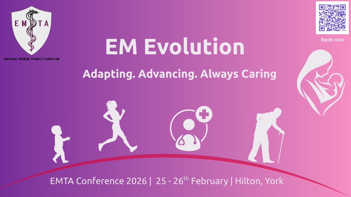 EMTAcommittee's tweet photo. Join us at #EMTA2026 to explore EM Evolution — covering clinical challenges and innovation across the life course, from paediatrics to the future of EM practice. https://t.co/X3qoumKdQp