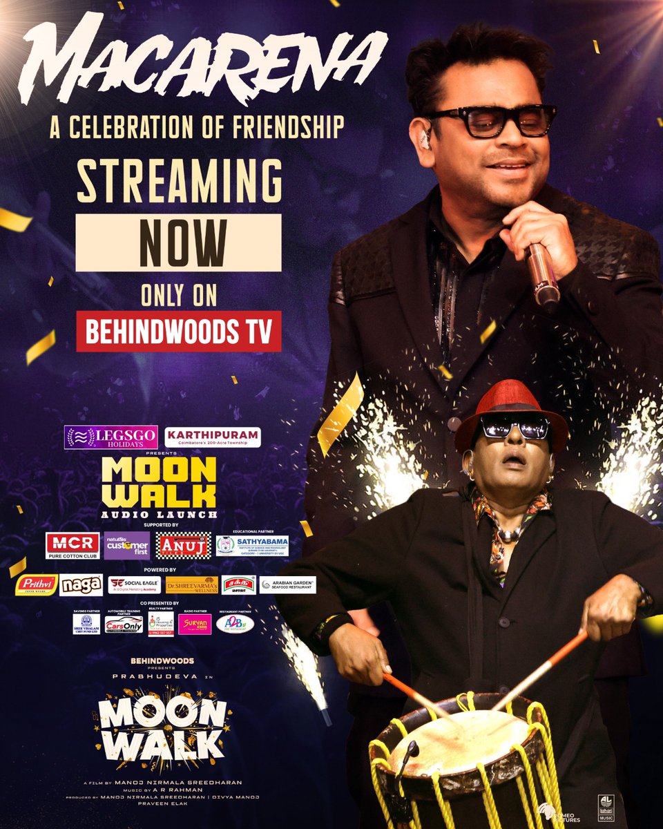 behindwoods's tweet photo. ARR’s Macarena Live Performance from #Moonwalk 🔥Pure vibes with A. R. Rahman 🎧⚡
#MOONWALK #MoonwalkAudioLaunch #ARRahman #Prabhudeva https://t.co/4SVnpEGXLv