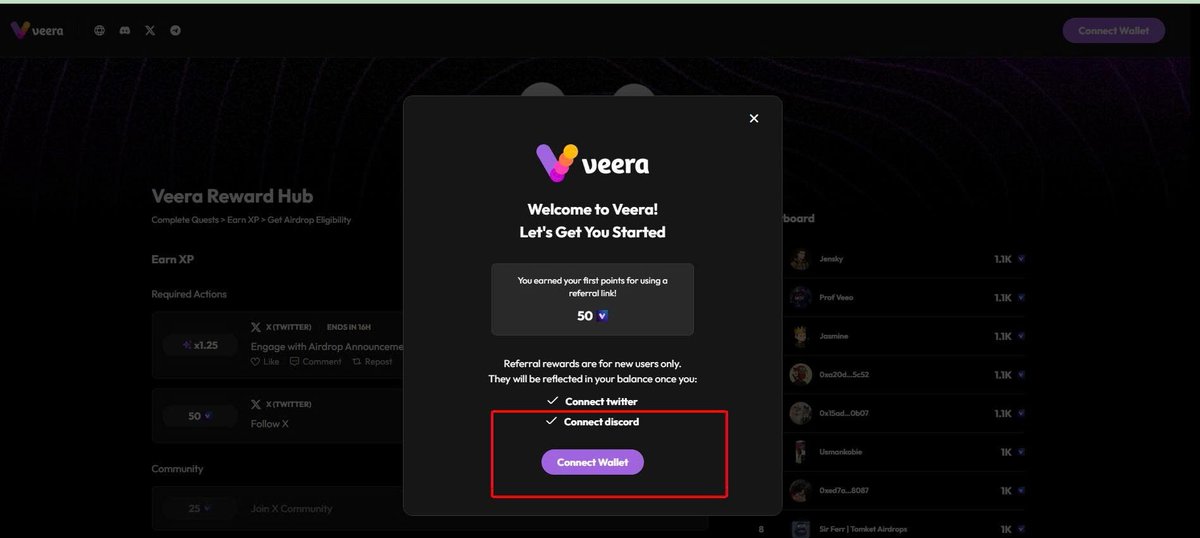 RitaXFinance's tweet photo. 💥💥💥HƯỚNG DẪN CÀY AIRDROP DỰ ÁN @On_Veera  HOÀN TOÀN FREE!

HIỆN TẠI MÌNH VỪA CÀY TESTNET VỪA CÀY PAY X NÊN ANH EM CỨ TT MÌNH BACK LẠI ĐẦY ĐỦ NHÉ!

✅Dự án đã gọi vốn thành công 10M$ với các quỹ như: Folius Ventures,Sfermion,Cypher Capital...

✅Veera đã công bố một trung tâm với các nhiệm vụ xã hội. Chúng ta có thể hoàn thành chúng và kiếm được XP, sau đó sẽ được quy đổi thành token của dự án.

 1. Truy cập trang web và liên kết ví của bạn 

➡️https://t.co/8VNtGnR3S8

2. Hoàn thành các nhiệm vụ đầu tiên để nhận được điểm thưởng và mở khóa các nhiệm vụ chính như follow X, like, reports, join DC, ...

3. Hoàn thành tất cả các nhiệm vụ hiện có. Tham gia Discord và lên cấp để hoàn thành Nhiệm vụ Discord. Mã để nhận huy hiệu VIP hiện chưa có, vì vậy hãy theo dõi để biết thông báo tiếp theo.

4. Thả link ref xuống bên dưới cho anh em cùng làm

5. Theo dõi các kênh chính của dự án

➕X: https://t.co/OmS6YSMiZY
➕Telegram: https://t.co/lgpiq5QVLw
➕Discord: https://t.co/vrTxx1zG6N

➡️Mục tiêu ngày 3 bài theo các khung giờ 7h30 -12h -19h tối.

Chăm chỉ để 2026 có 1 mùa gặt thành công! chúc anh em may mắn