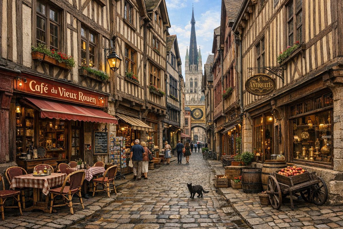 A street in the old part of the city of Rouen in Normandy

France 🇨🇵 travel photo