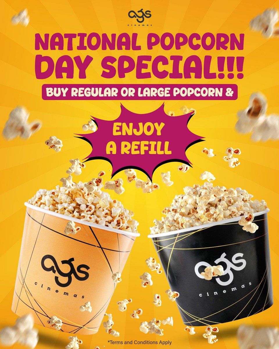 agscinemas's tweet image. Because one tub is never enough 😋

Enjoy our popcorn refill offer only today! 

Book your tickets now 🎟️ 

🔗linktr.ee/agscinemasbook… 

#NationalPopcornDay #Popcorn #AGSCinemas