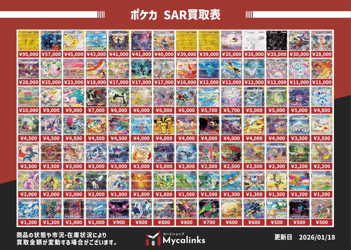 🔥🔥地域最高値🔥🔥 💥ポケカBWR＆SAR＆SA買取表💥 最新買取表です（1