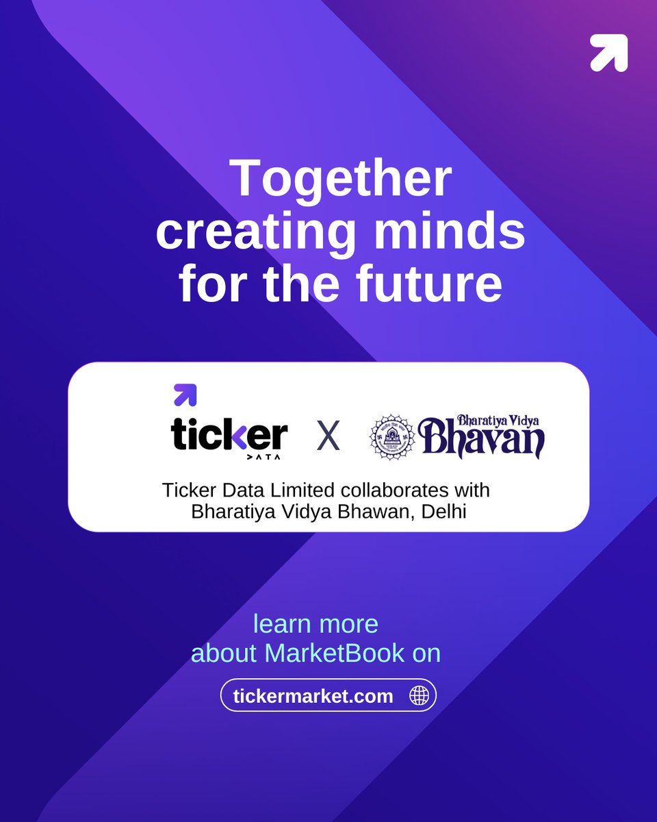 Tickermarket's tweet photo. Ticker Data collaborates with Bharatiya Vidya Bhavan.
MarketBook - The Choice for B-School Students
Contact Us: marketbook@tickermarket.com

#Collaboration #TickerDataLimited #Ticker #CreatingMindsOfFuture https://t.co/FbatYk86Kj