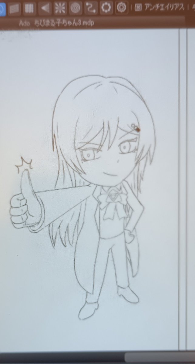 「1:デフォルメAdoartの画角と線を決定 2:線を調整しつつ色を付与 3:一旦」|マジカントのイラスト