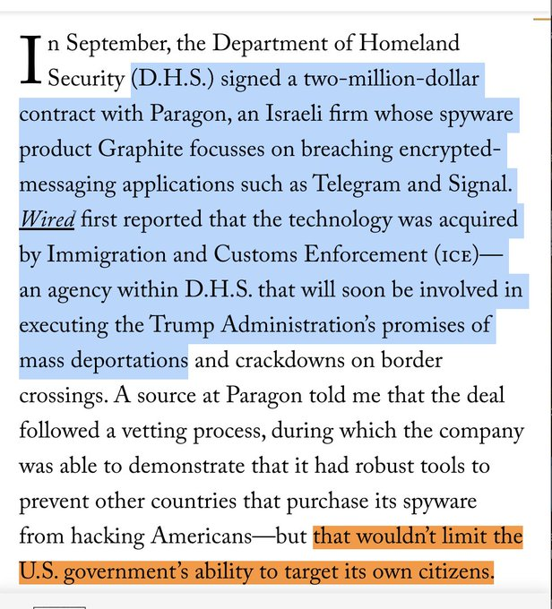 PushDemsLeft's tweet image. If you're wondering why Trump's ICE is using Israeli spyware (that was tested on Palestinians) to spy on us US citizens, it's because Biden/Harris signed the deal before handing it over to him 👍