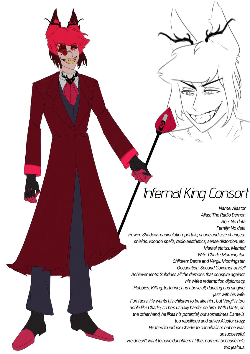 MyDemonBelle's tweet photo. The Infernal King Consort
His power subdues hell so that they do not interfere with his wife and her work of redeeming sinners.
#Alastor #HazbinHotel #alastorhazbinhotel #charlastor #fanAU https://t.co/nh7ovzf3Ta