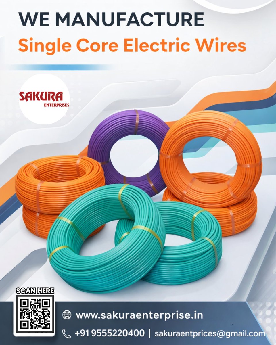 sakuraenterpri_'s tweet image. We manufacture high-quality Single Core Electric Wires designed for safety, durability, and reliable performance.
📞 +91 9555220400
wa.link/9zit2m
#SakuraEnterprises #SingleCoreWire #ElectricWires #ElectricalProducts #CopperWire #MadeInIndia #ElectricalSafety