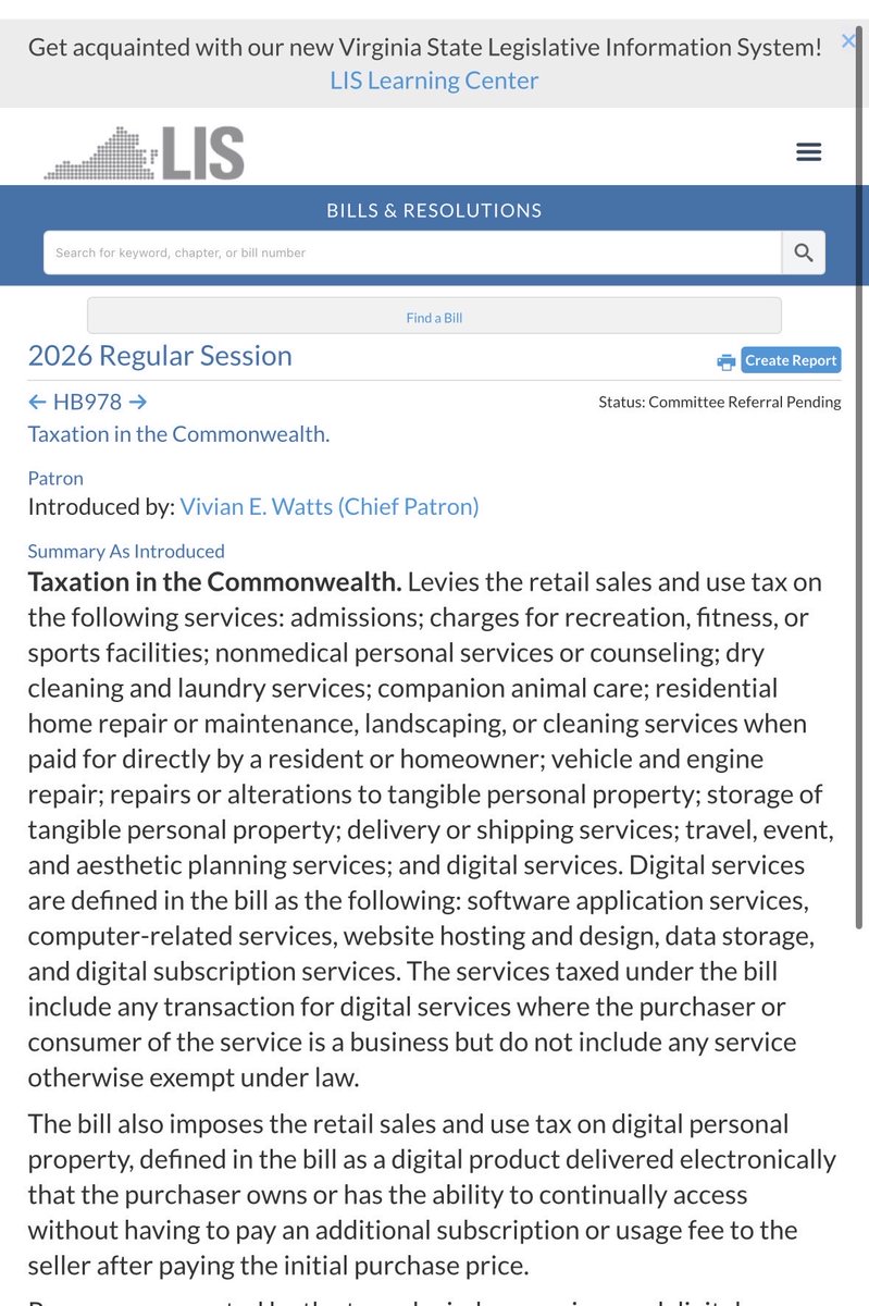 NoVA_Campaigns's tweet image. NEW retail and sales taxes coming to Virginia introduced by Virginia Democrats in a single bill: 

“Levies the retail sales and use tax on the following services: admissions; charges for recreation, fitness, or sports facilities; nonmedical personal services or counseling; dry…