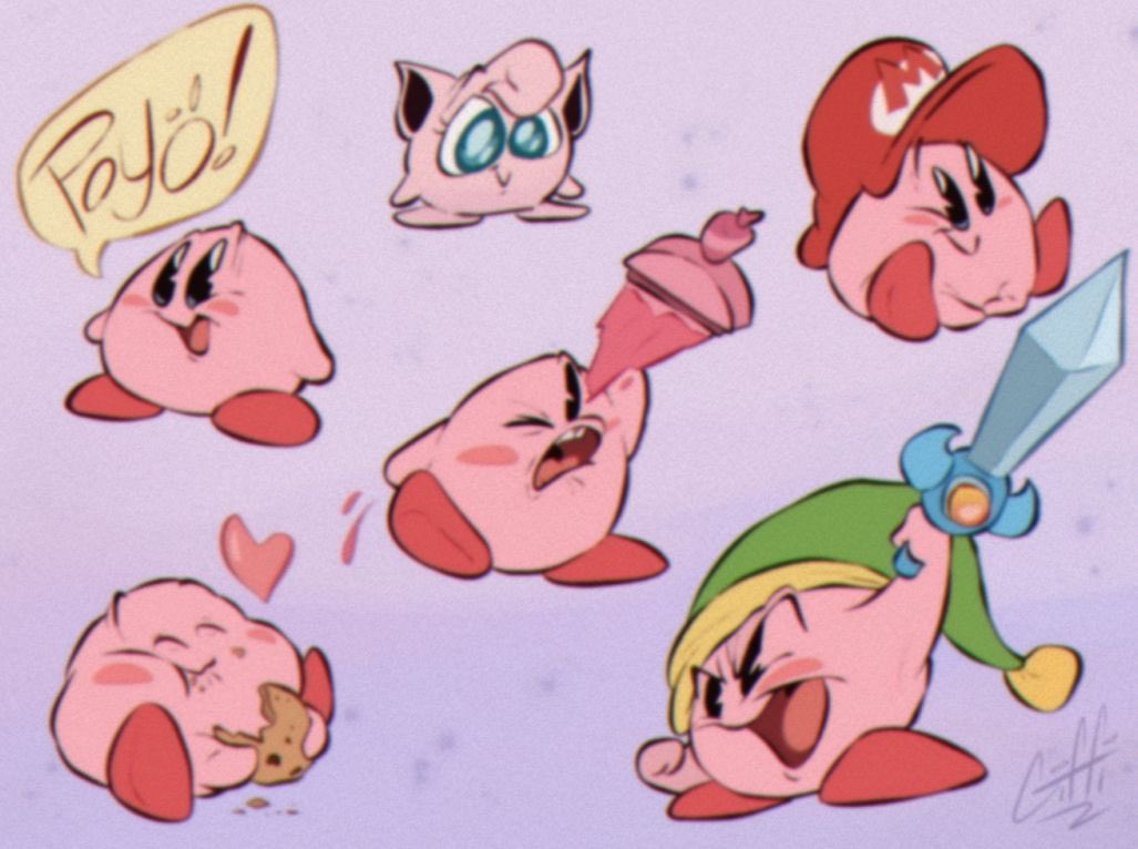 First you draw a circle, then you dot the eyes. Add a great big smile. And presto, it's Kirby!

#Kirby