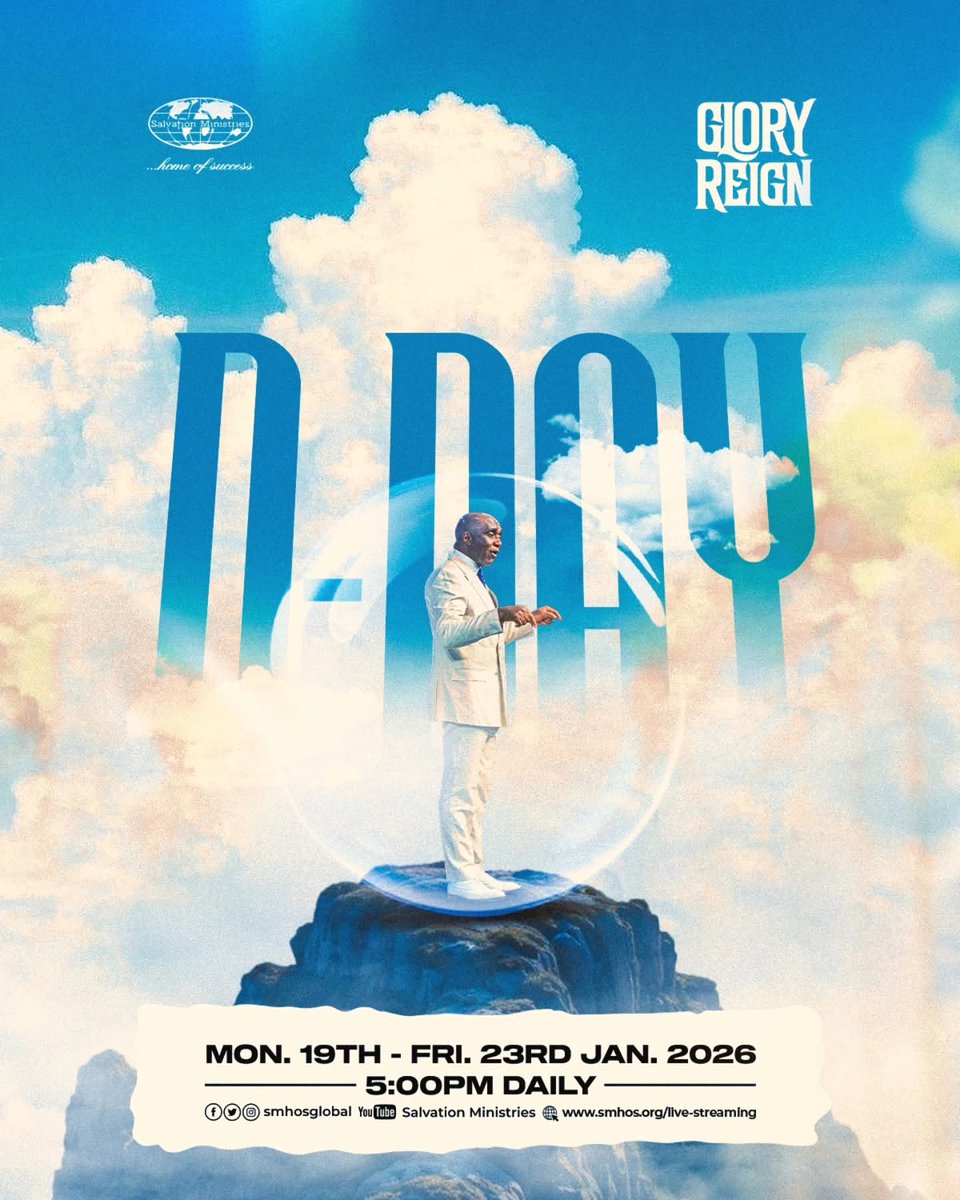 smhosglobal's tweet image. Glory Reign Begins Today!

The moment has arrived.
Heaven is set to move. Lives are about to be lifted.

From Mon. 19th – Fri. 23rd Jan. 2026 | 5:00 PM Daily, 
step into an atmosphere where God’s presence takes center stage.

Be there. Be ready.
It begins now.

#GR2026 #GR26