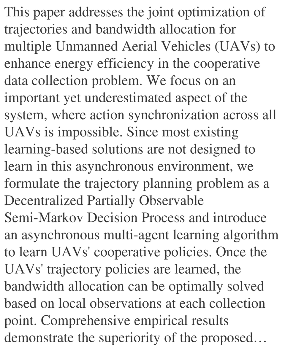 Cooperative UAVs for Remote Data Collection under Limited Communications: An Asynchronous Multiagent Learning Framework

Cuong Le, Symeon Chatzinotas, Thang X. Vu
arxiv.org/abs/2601.10849 [𝚌𝚜.𝙼𝙰]