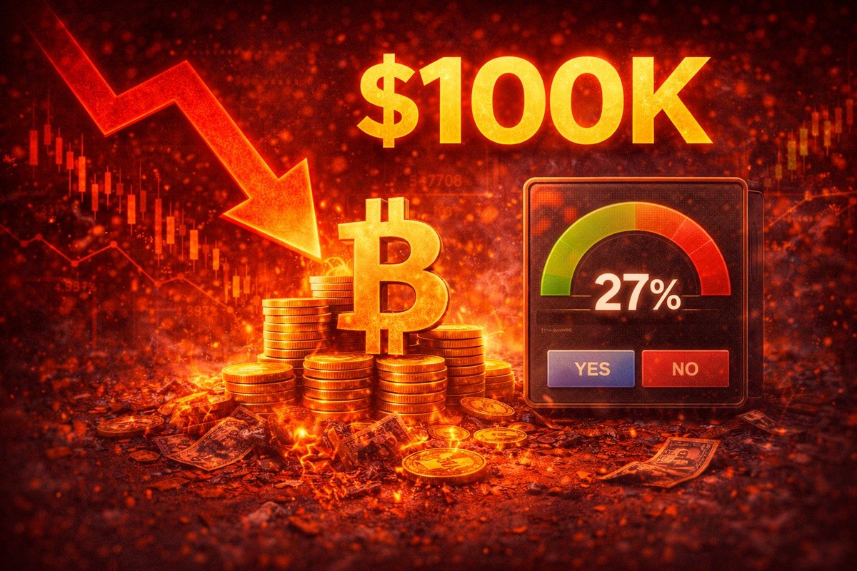 POLYMARKET ODDS FOR $100K BITCOIN IN JANUARY DROP TO 27% Odds on Polymarket  that Bitcoin reaches $100,000 in January have fallen to 27%, reflecting  cooling short term expectations amid recent market volatility.