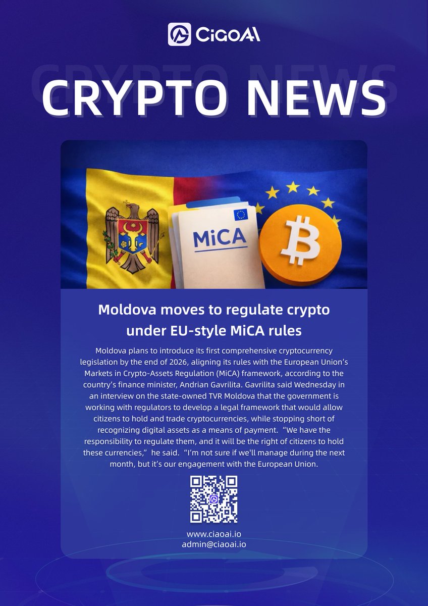 🇲🇩Moldova moves to regulate crypto under EU-style MiCA rules. #CiaoAI  #Europe #Moldova #MiCA #Banks