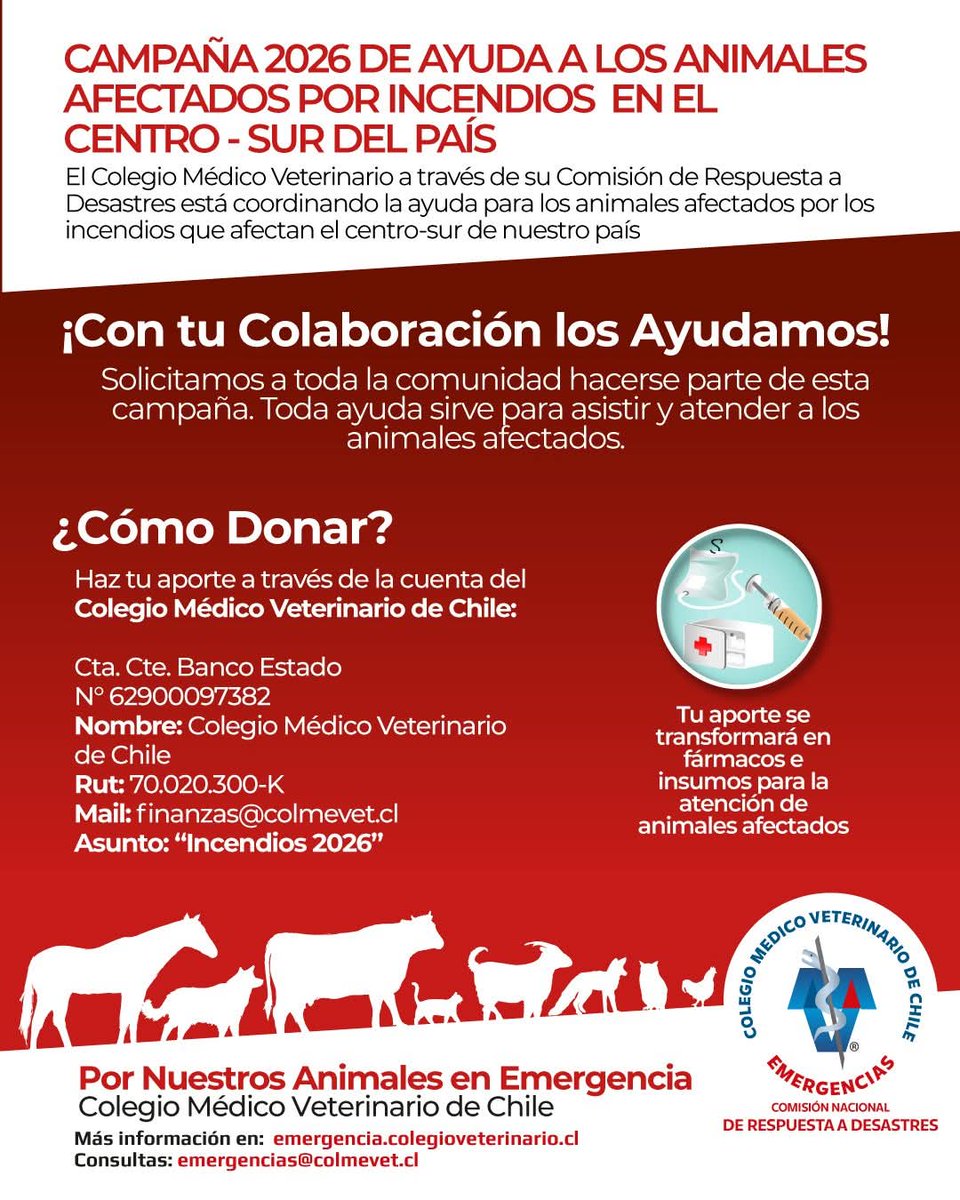 ⚠️Otra forma de colaborar con los cientos de animales afectados en este incendio es aportando en la campaña del Colegio de Veterinarios de Chile.  Toda la información en la publicación. Ayuda a difundir con RT #incendio #Biobio #Penco #Lirquen #Concepción