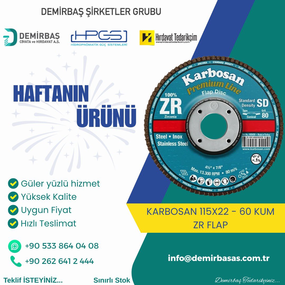 Demirbas_A_S's tweet photo. Demirbaş Şirketler Grubu olarak Firmalarımızın haftalık kampanyalarını sizler ile paylaşmaktan mutluluk duyuyoruz. Detaylı bilgi için iletişime geçmenizi rica ederiz. #demirbaşcıvatahırdavat #hidropnömatikgüçsistemleri #hırdavat #cıvata #hirolik #pnömatik #hardware #hydraulic https://t.co/JGx4gwNYrB