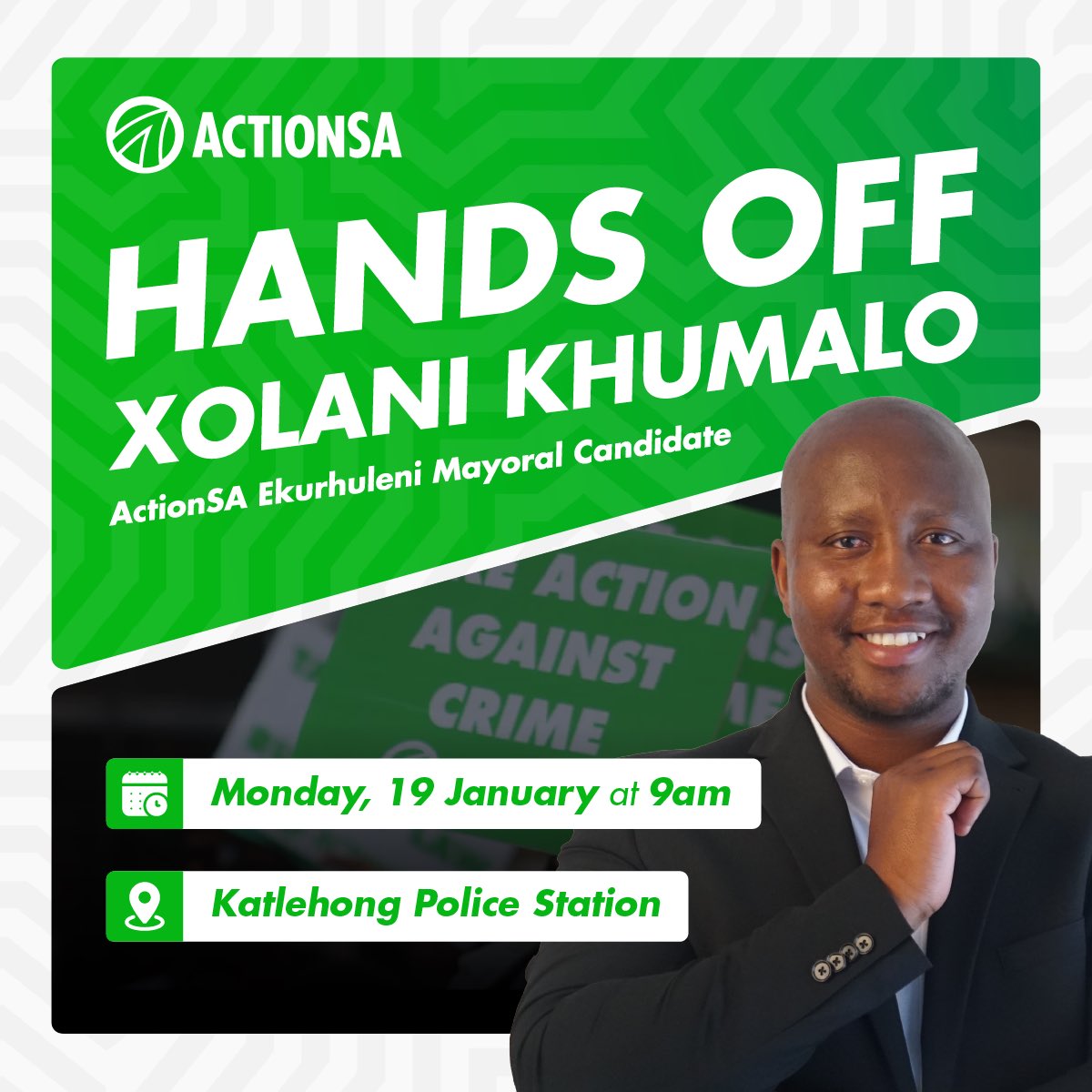 MjekanaJK's tweet photo. In a few hours time, Xolani Khumalo, the SAcan anti-drug activist, will voluntarily hand himself over at Katlehong Police Station.

WE WILL NOT BE BULLIED! 
#WEAREXOLANI
#DRUGFREESA
#HANDSOFFXOLANI
@kabelodick
@Action4SA @ewnupdates @LeratoPillayZA @Miz_Ruraltarain @ChrisExcel102 https://t.co/XwoxLyugZK