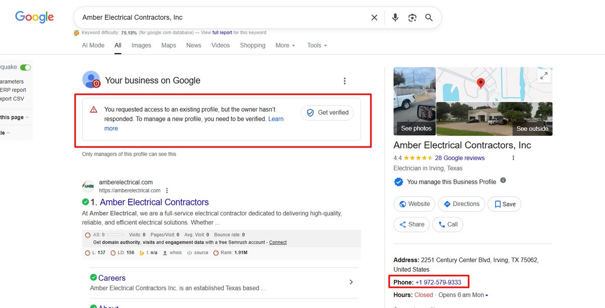 Vishalk_21's tweet photo. @GoogleMyBiz 

we are trying to verify our business profile for Amber Electrical Contractors, Inc, but only text verification is showing and our number is a landline. Could you please enable video verification and help us update the phone number so we can finish the process. https://t.co/cLkri2Q3hK