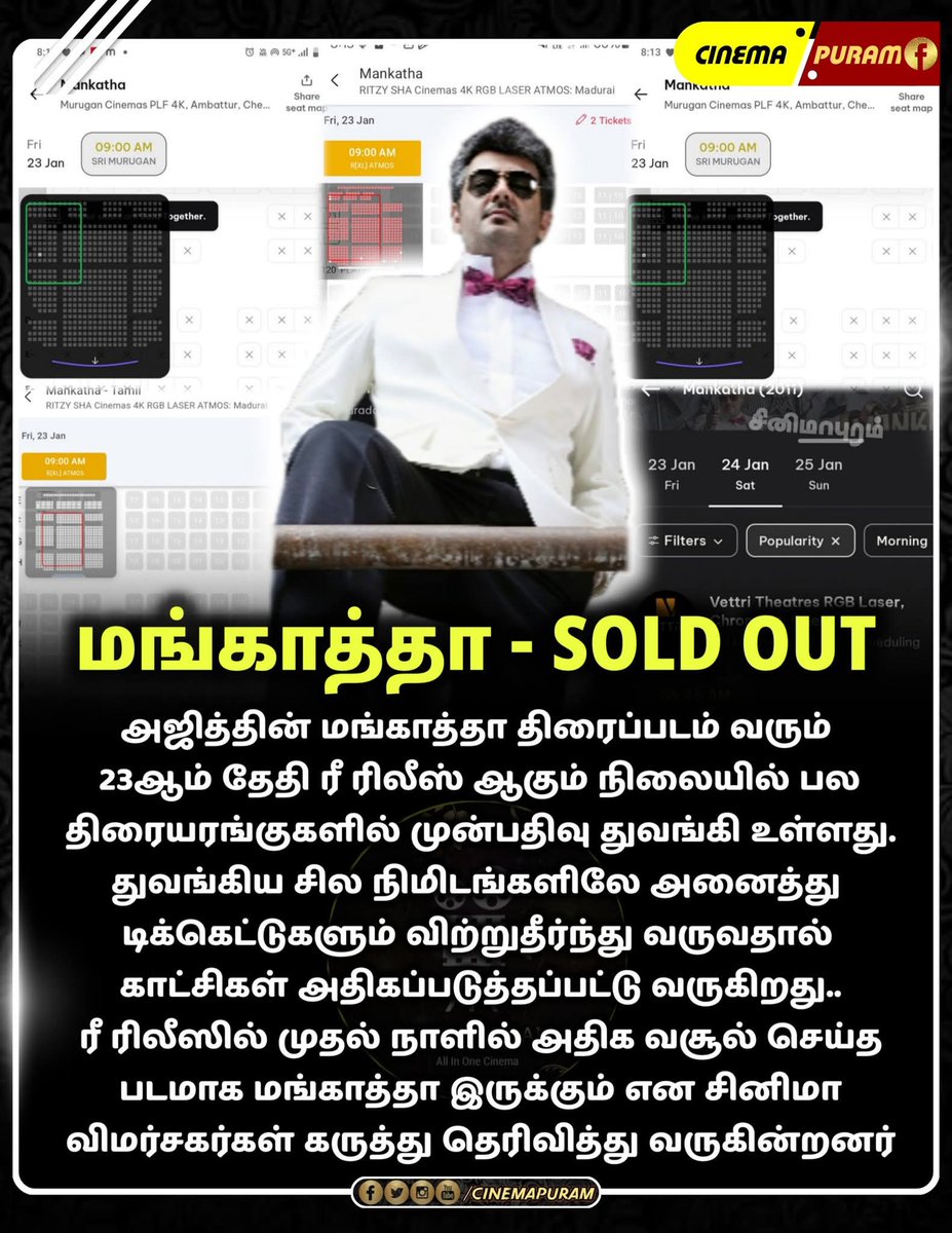 The_Kollywood's tweet photo. #TheKingMaker 
⚡ King of Opening
#Mankatha  Game starts
#MankathaRerelese https://t.co/cgPYDJXrkL