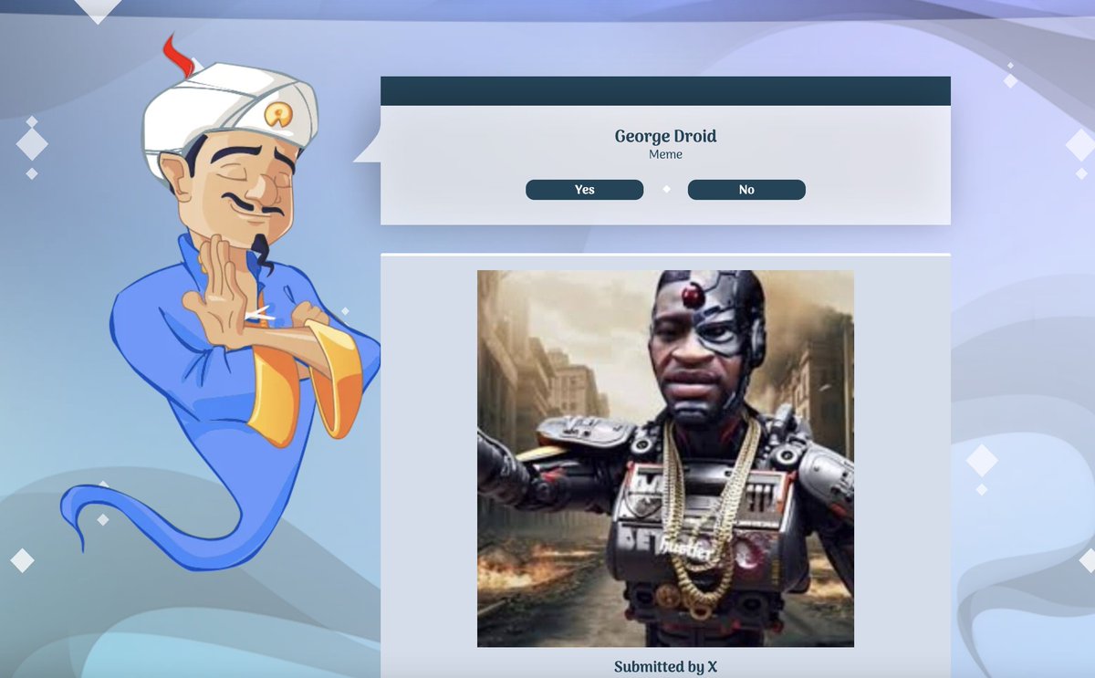 Every few years I try to see if I can get Akinator to guess Johnmas as a  character. It never works. This was his final guess today.