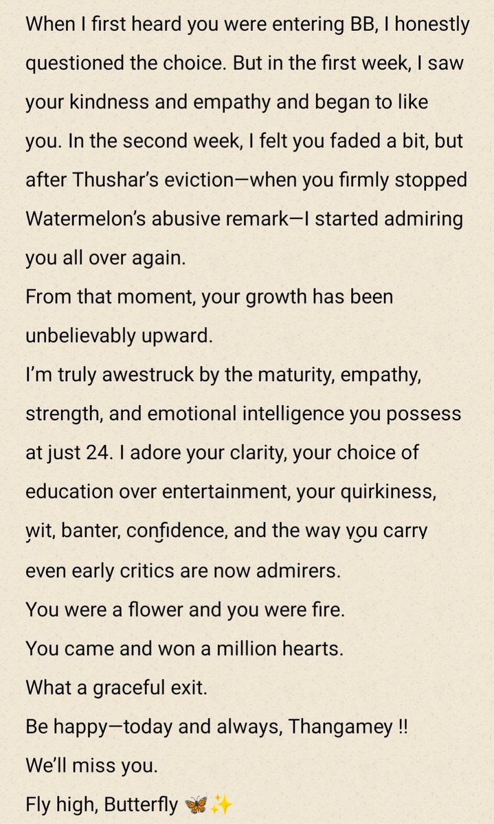 Dear Auro Poneyy ! 
I hope this finds you 🫂❤️🌼🎀
#AuroraSinclair  #Biggbosstamil9
