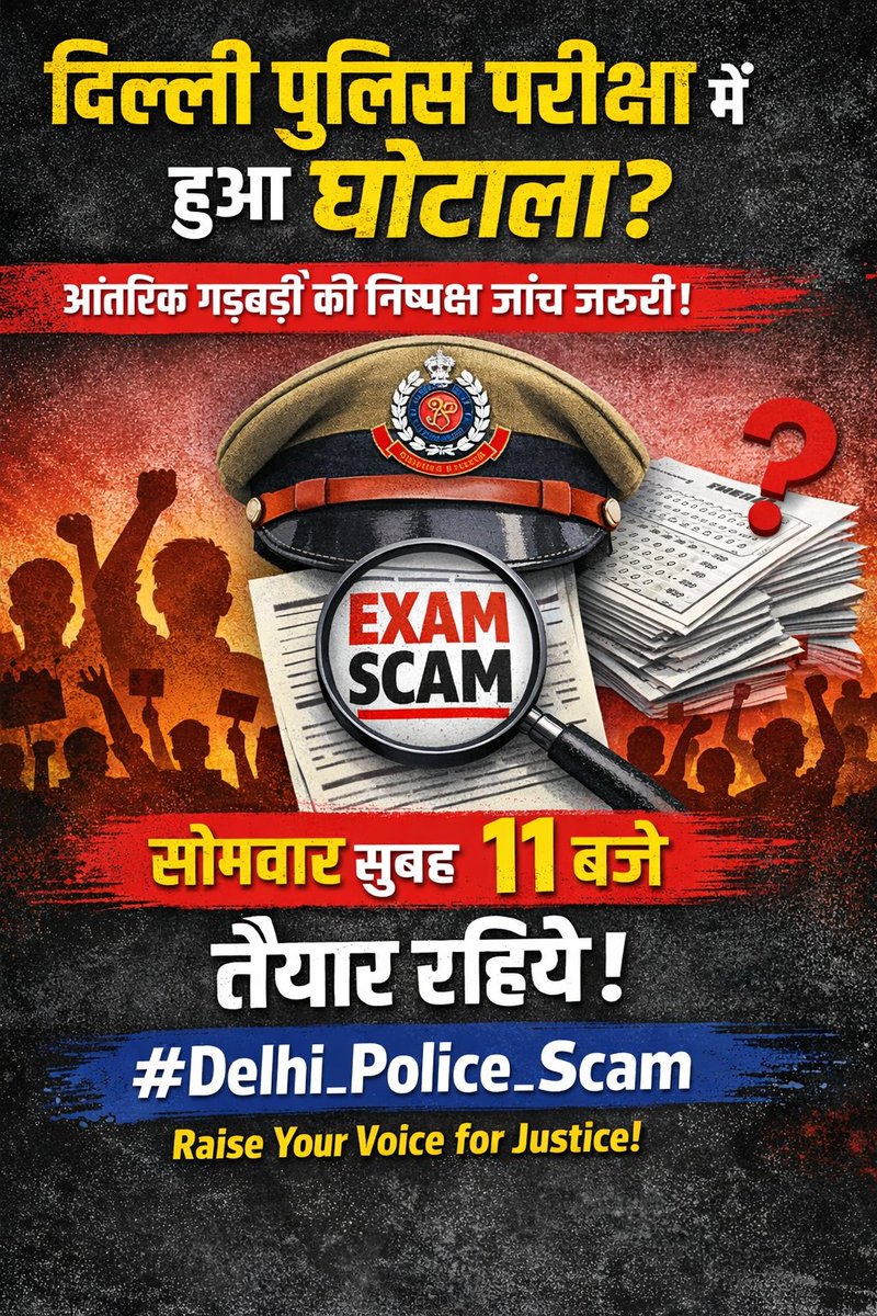 Delhi Police Constable की हाल ही में आयोजित परीक्षा को लेकर अभ्यर्थियों में गहरी निराशा है। परीक्षा के बाद सामने आए कई सुबूत यह संकेत देते हैं कि कुछ परीक्षा केंद्रों पर पेपर लीक और  अनियमितताएं हुई हैं। यह केवल एक परीक्षा का मामला नहीं है, 
#Delhi_police_scam 
#Delhi_police_exam