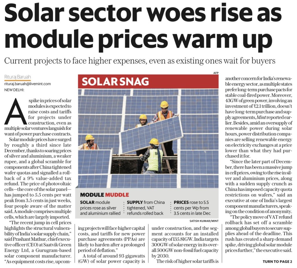 Solar sector woes rise as module prices warm up. #solarmodules #solarenergy #solarpv #energy