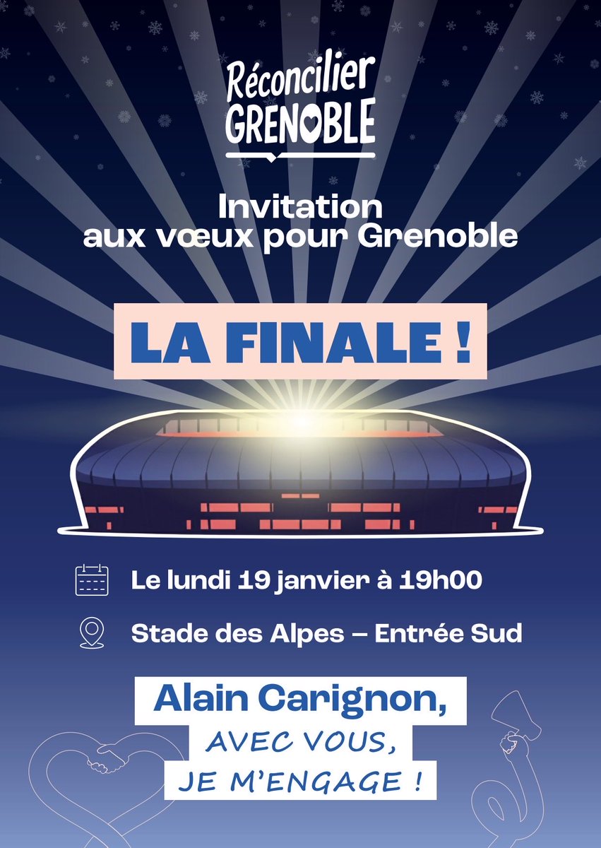 💥 Grenoble, trop c’est trop.
Insécurité. Saleté. Impôts qui explosent. Commerces qui ferment.
👉 Ce n’est pas une fatalité.

Ce soir, on reprend la parole.
🕖 19h
📍 Stade des Alpes
🔥 Vœux du Changement

Grenoble mérite mieux.
Soyez dans le jeu pour la finale !