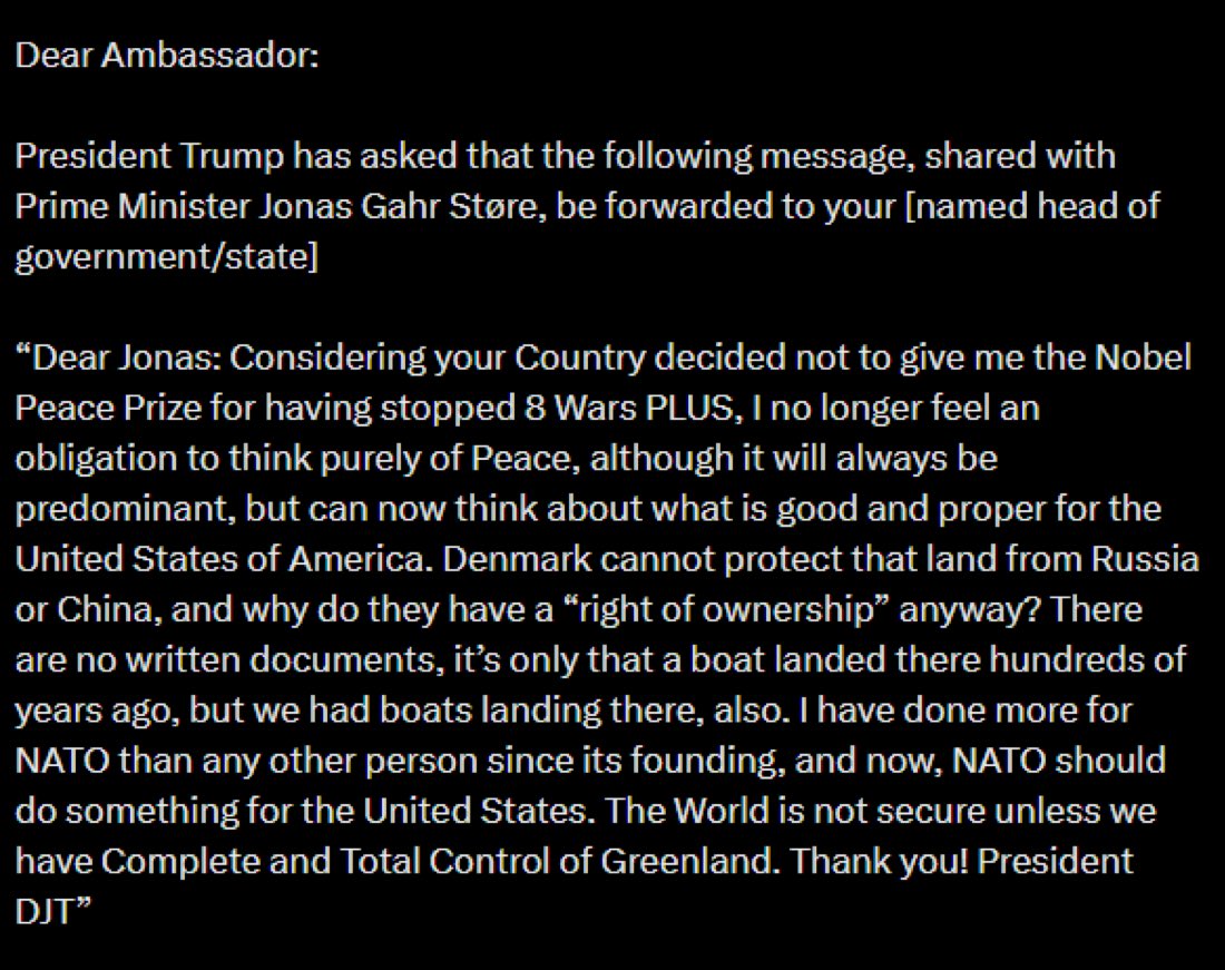 TheMaineWonk's tweet image. Trumps letter to Norway PM is absolutely insane.