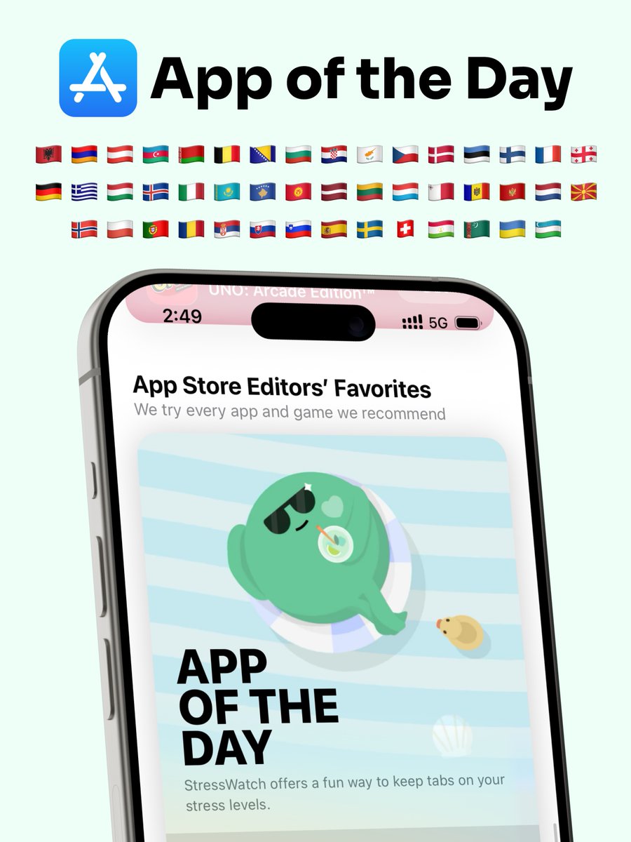 StressWatchapp's tweet photo. Honored to see StressWatch featured as the @AppStore App of the Day across 46 countries today, Jan 19, 2026. 🌍

A sincere thank you  to our community for your trust.

Check us out on the App Store today! ✨

#StressWatch #OnTheAppStore #AppOfTheDay #AppleWatch https://t.co/ANftv5bpaJ