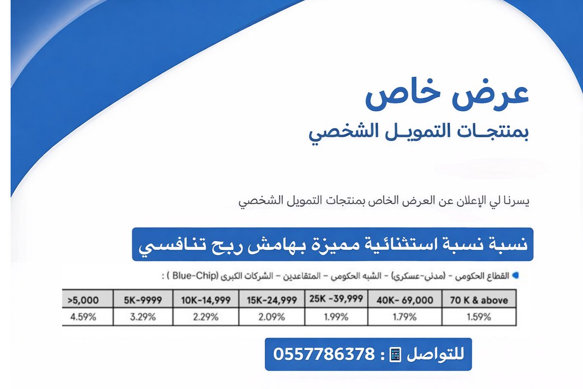 Financiadvisor1's tweet photo. 🔹تمديد عروض البنك العربي لـ شهر يناير
تنتهي تاريخ -   31/01/2026🔹 
🚨🚨شراء المديونية و التم��يل الجديد🤩🤩

🔹شراء المديونية بنسبة اقل وتوحيد جميع الالتزامات بقسط واحد و نزول التمويل بدون انتظار قيد اول راتب لـ شراء المديونية 

🚨عروض خاصة لبعض الجهات الحكومية 

🚨عروض خاصة مستشفى د.سليمان الحبيب للخدمات الطبية 

🔹من مزايا البنك العربي في شراء المديونية عدم انتظار نزول الراتب وذا شيء مناسب الي محتاج سيولة🚨

🔹تأجيل اول ثلاث اقساط 

🔹التنفيذ بنفس اليوم و التوقيع عبر التطبيق📲

للاستفسارات بخدمتكم 📲:  0557786378

#بنك_الراجحي #بنك_البلاد #شراء_مديونية 
#امكان #تمام #التمويل #شراء_المديونية #الهلال #بنك_التنمية_الاجتماعية #ترند #بنك_الجزيرة #عروض_ا��يوم_الوطني #الربع_المماثل #ترند #فيزا #مديونية #البنك #الاتحاد #الاهلي #تسهيل #النصر #اثراء_الجود #اليوم_الاربعاء #جده_lلان #ارامكو_السعوديه #شي_يصنع_يومك #بنك_الرياض #بنك_الانماء #بنك_الاهلي #النصر #الهلال #السوبر_الاسباني_بجدة #صباح_الخير #وزارة_الدفاع #مستشفى_الحبيب #مجموعة_د_سليمان_الحبيب_الطبية #مستشفى_سليمان_الحبيب