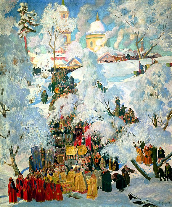 Xudozhnikipoeti's tweet image. Борис Кустодиев. «Крещенское водосвятие». 1921 г. Холст, масло.
