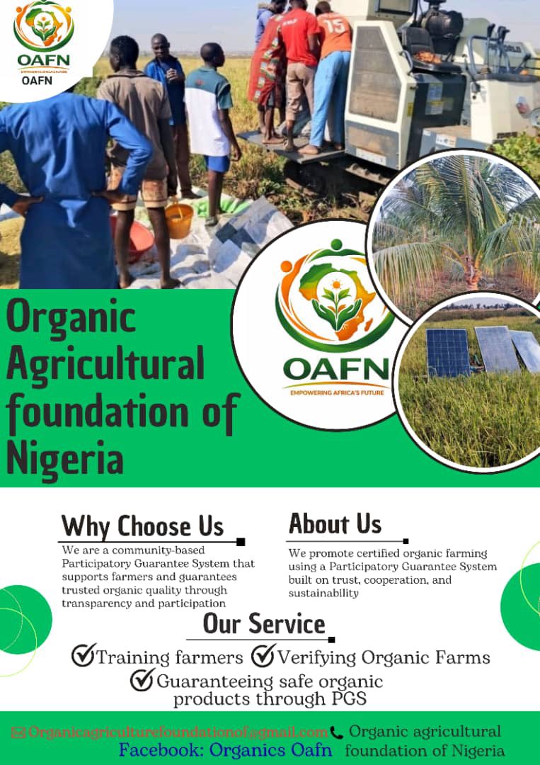 OAFN7350171's tweet photo. 🌱 Empowering farmers. Guaranteeing safe organic food.

Through PGS, OAFN trains farmers, verifies organic farms, and builds trust so consumers eat safe and farmers access better markets.

Join the organic movement.

#OAFN #OrganicNigeria #SustainableAgriculture #HealthyFood https://t.co/WCajl4ZHZR