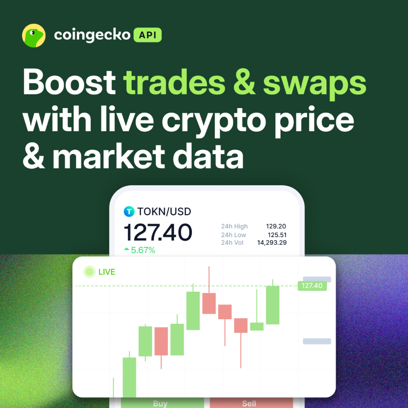 coingecko's tweet photo. Boost your dApp's engagement with decision-ready data ⚡️

Deliver real-time prices, historical charts &amp; metadata for 30M+ cryptocurrencies across 250+ networks with CoinGecko API—giving users the confidence to trade.