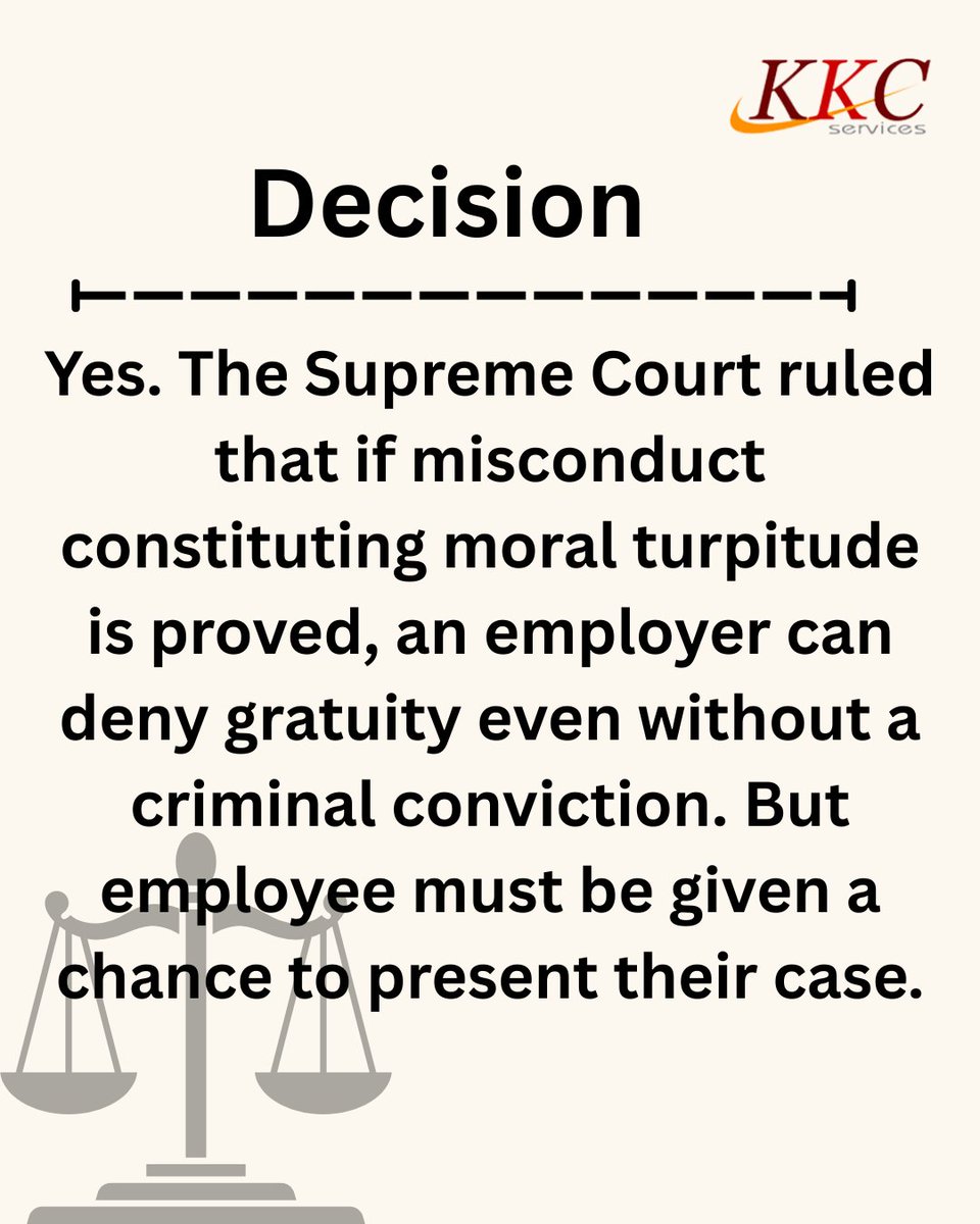 KKC_Services's tweet photo. Gratuity is a statutory right.
Western Coalfields Ltd. vs Manohar Govinda Fulzele reaffirmed that delay in gratuity payment attracts interest.
Compliance delayed is compliance denied. ⚖️ https://t.co/hCclAO600S