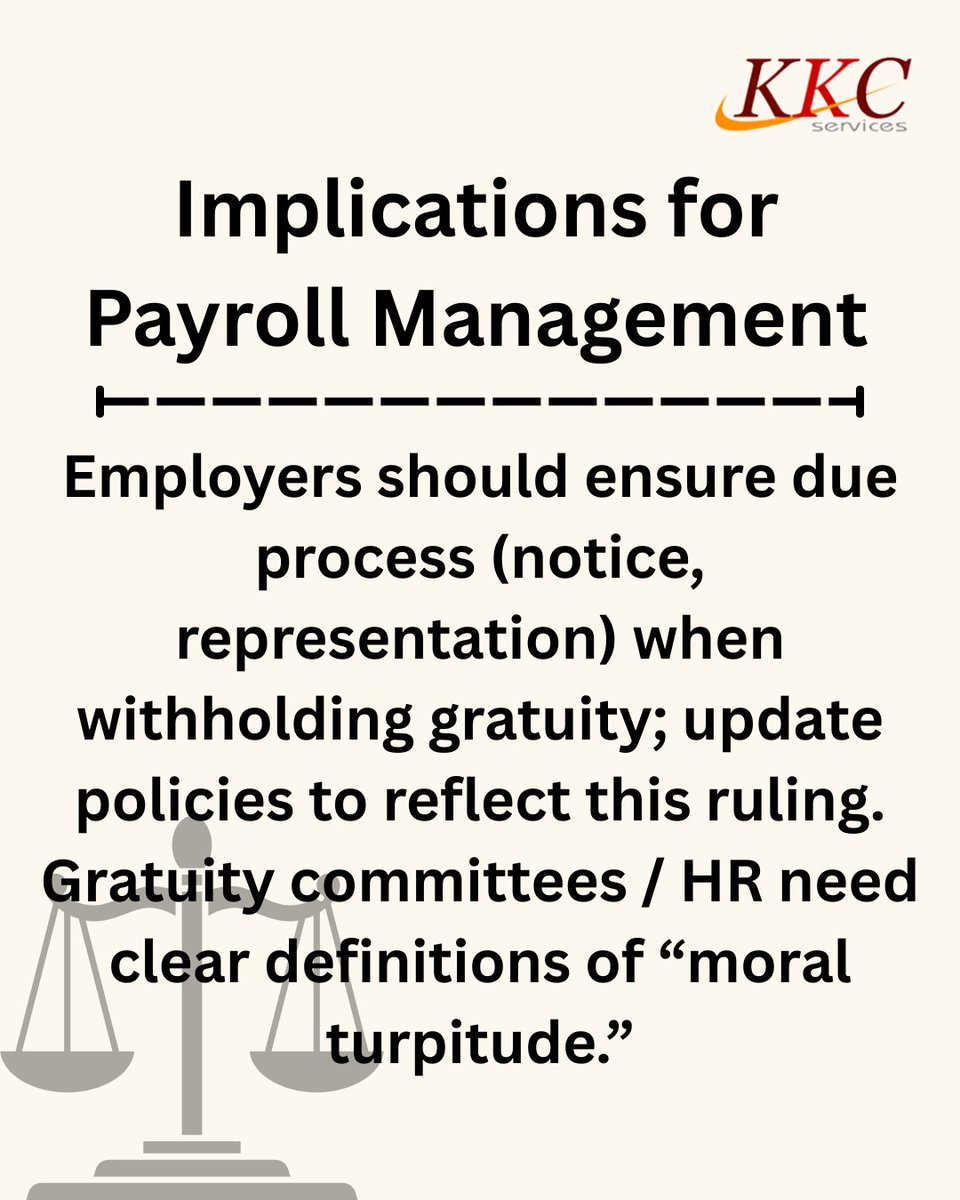 KKC_Services's tweet photo. Gratuity is a statutory right.
Western Coalfields Ltd. vs Manohar Govinda Fulzele reaffirmed that delay in gratuity payment attracts interest.
Compliance delayed is compliance denied. ⚖️ https://t.co/hCclAO600S