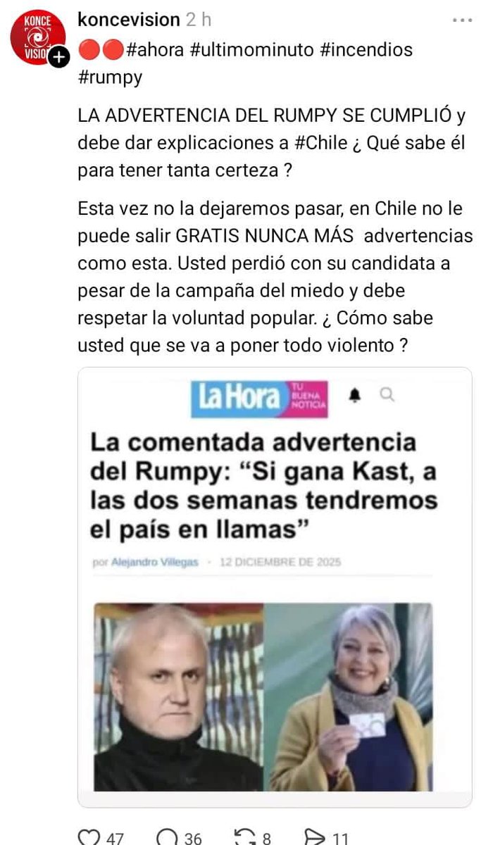 1345_Stgo's tweet photo. ⚠️ CUAL ES LA "FUENTE" DEL #RUMPY ??
ESTE ES EL "CASTIGO" DE LA ULTRAIZQUIERDA CON CHILE @GabrielBoric @GobiernodeChile @Presidencia_cl POR LA PALIZA EN LAS URNAS ? @joseantoniokast
Cc : @AXELKAISER @Jou_Kaiser https://t.co/WpVSC1B243